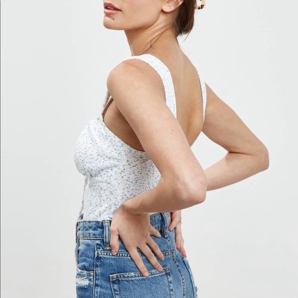 Blue Blush White Floral Bodysuit Front Tie - Picture 3 of 6